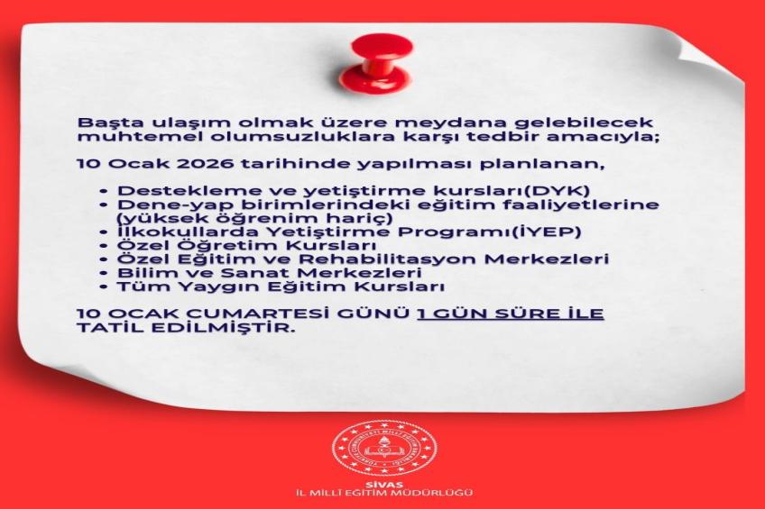 10.01.2026 Sivas İl Milli Eğitim Müdürlüğü Kararı